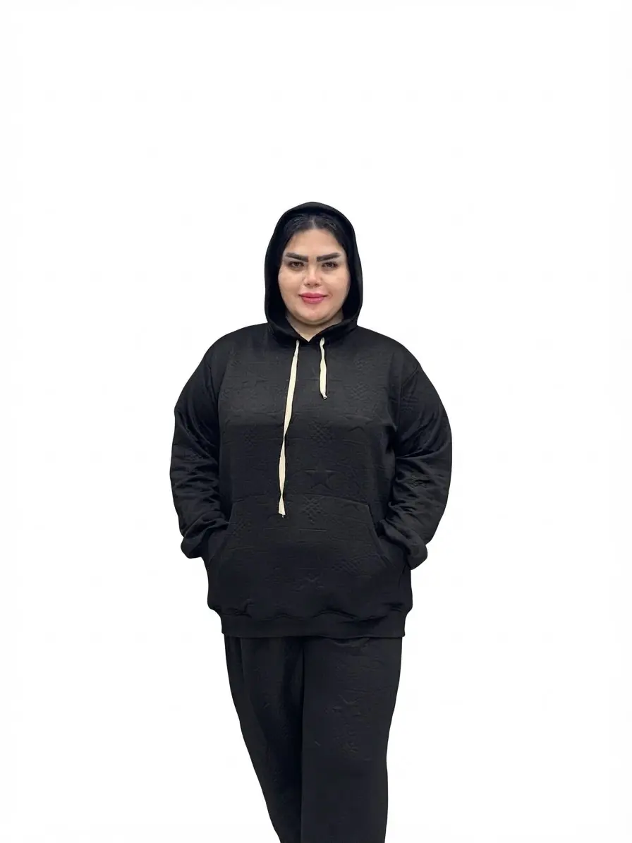 ست هودی و شلوار سایز بزرگ زنانه طرح ستاره برجسته